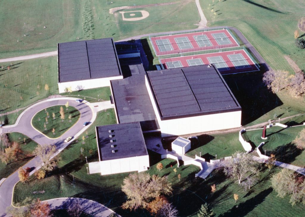 An aerial view of Skoglund Athletic Center