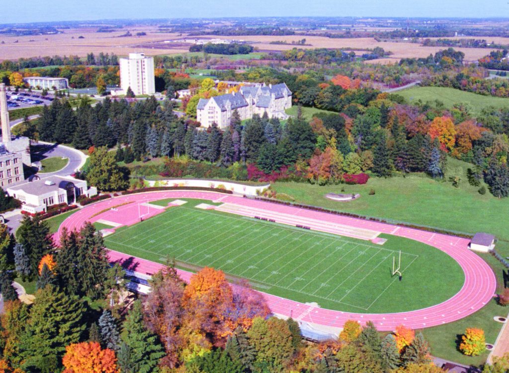 Aerial view of the track and football field