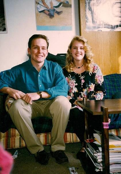 Michael Marlett '94 and Carey Jacobsen '96 in an Ellingson Hall dorm room.