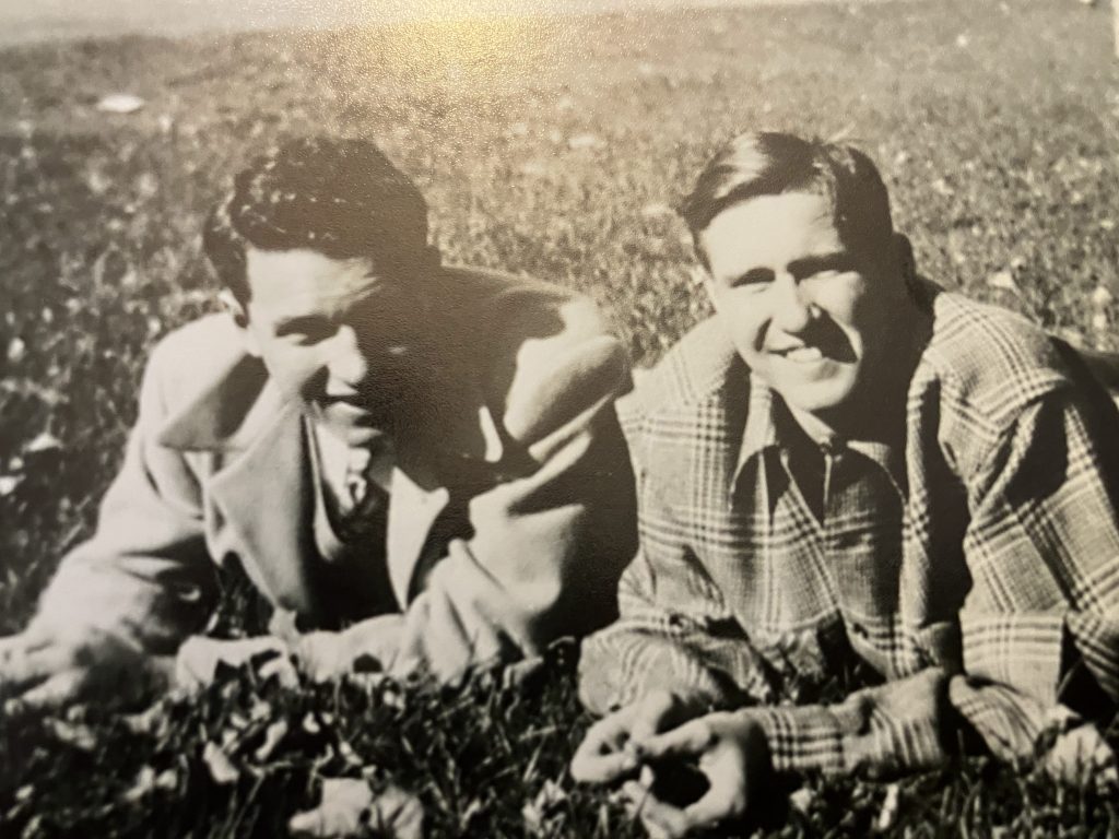 Dick Ensrud ’48 on campus in the fall of 1947 with Newell "Bud" Nelson ’49.