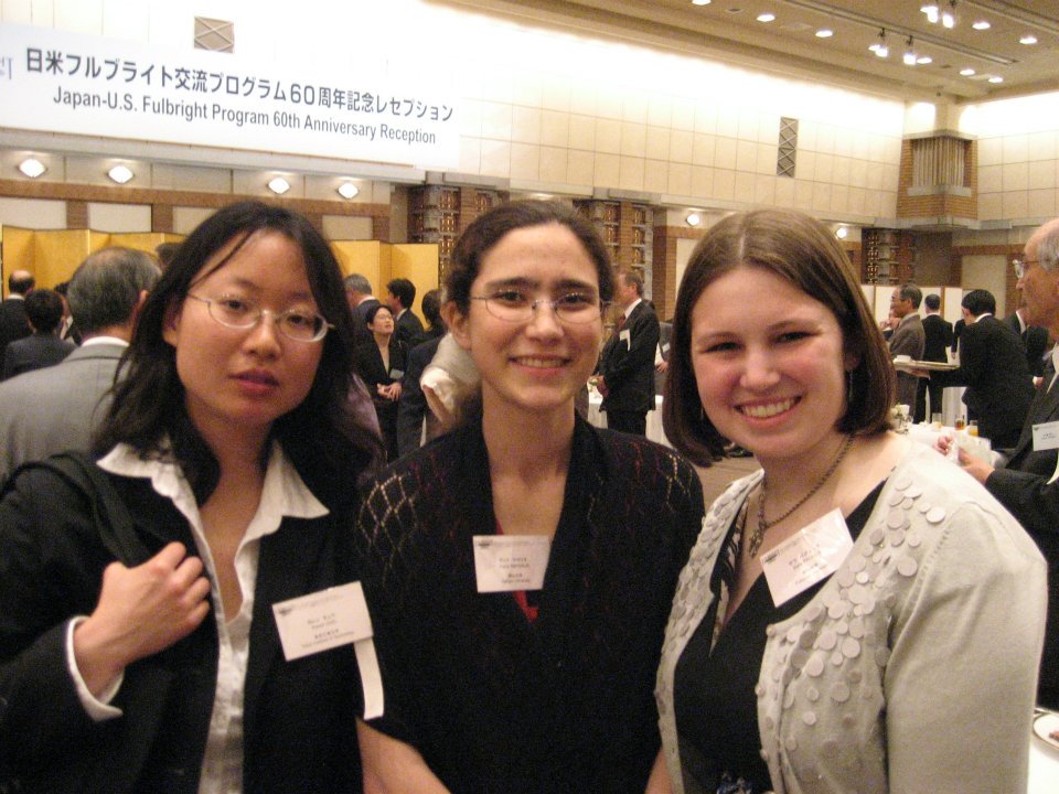 Sara Padula '11 celebrating the 60th anniversary celebration of the Japan-US.. Fulbright Program with fellow Fulbrighters in Tokyo in June 2012.