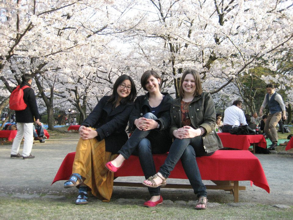 Sara Padula enjoying the cherry blossoms in Maizuru Park with fellow Fulbrighters in Fukuoka, Japan, in March 2012.